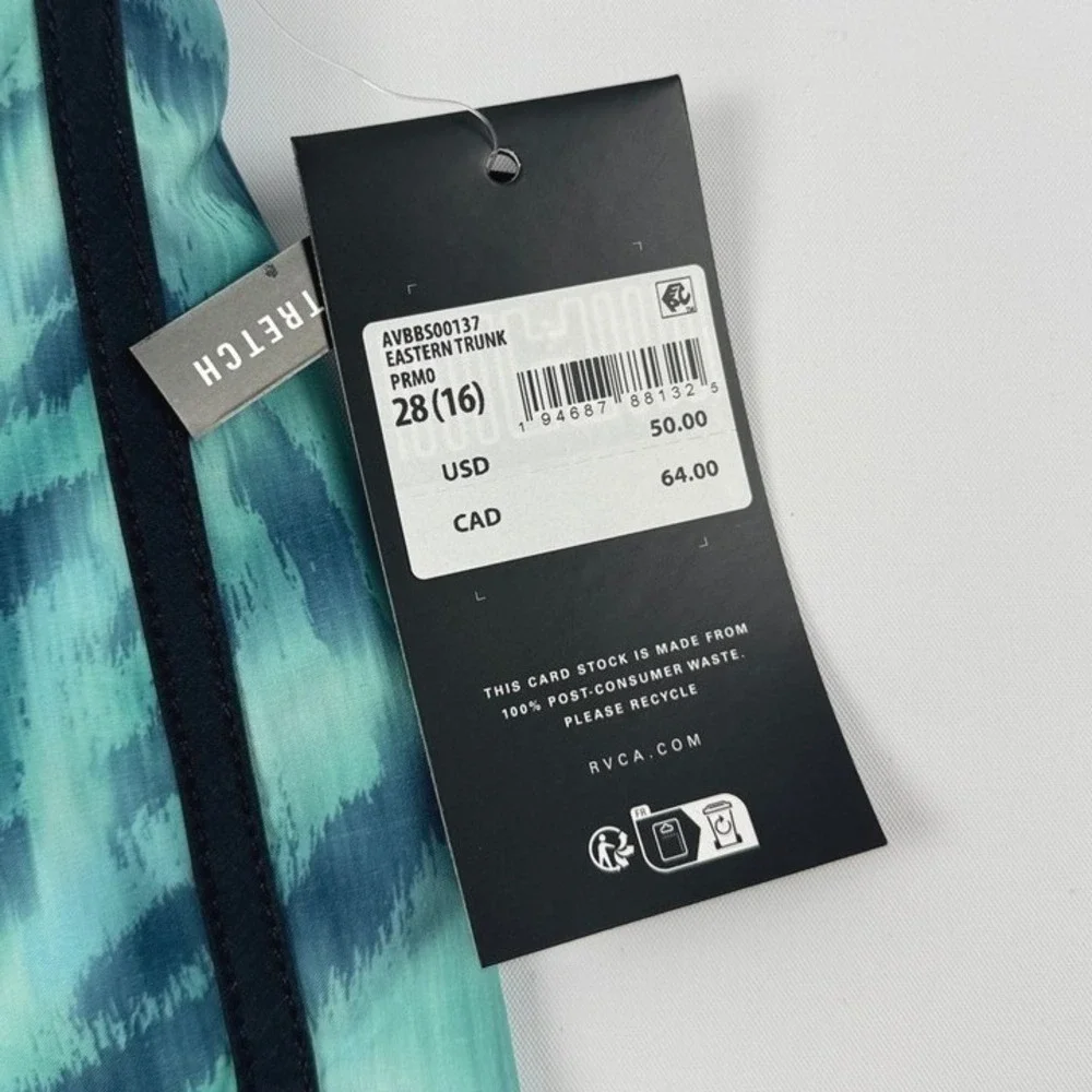 RVCA Eastern Trunk Board Shorts Teal Black‎ Size 28 (16) New With Tags